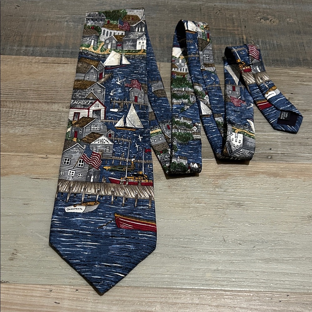 Americana Series Homeport Northport Harbor Scene Novelty Multicolor Silk Necktie